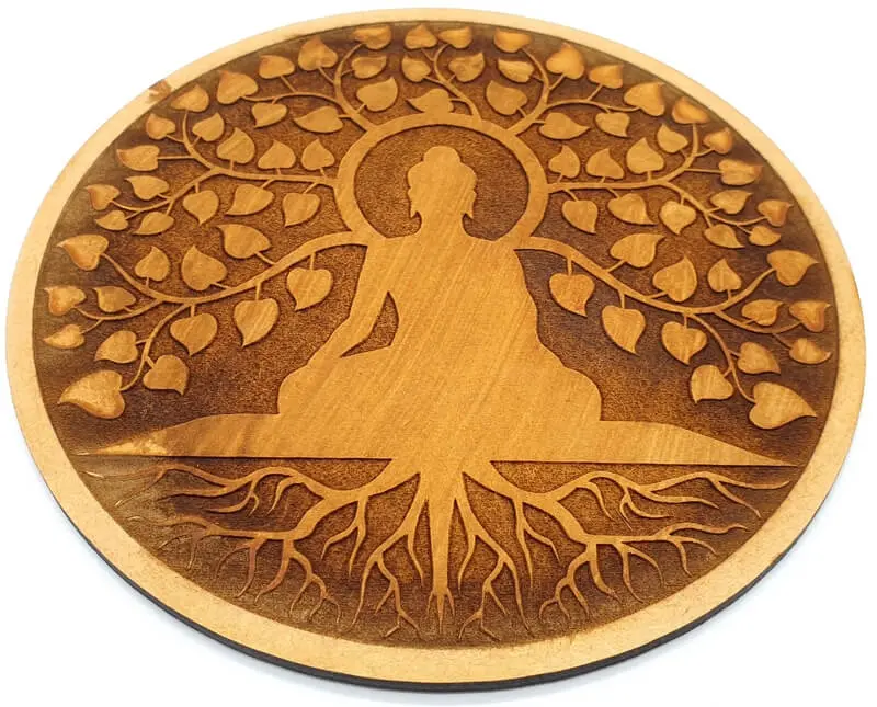 Plaque Bois Bouddha Arbre de Vie 30cm