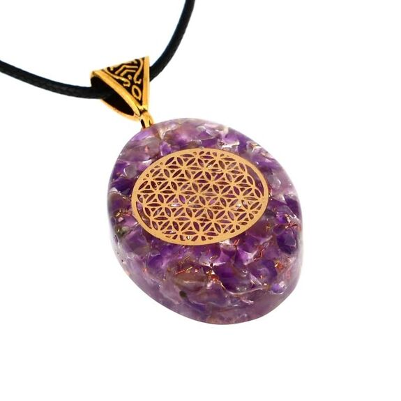 Pendentif Améthyste Orgonite Fleur de vie