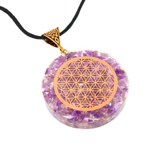 Pendentif Améthyste Orgonite Fleur de Vie