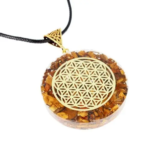 Pendentifs Œil de Tigre Orgonite Fleur de Vie