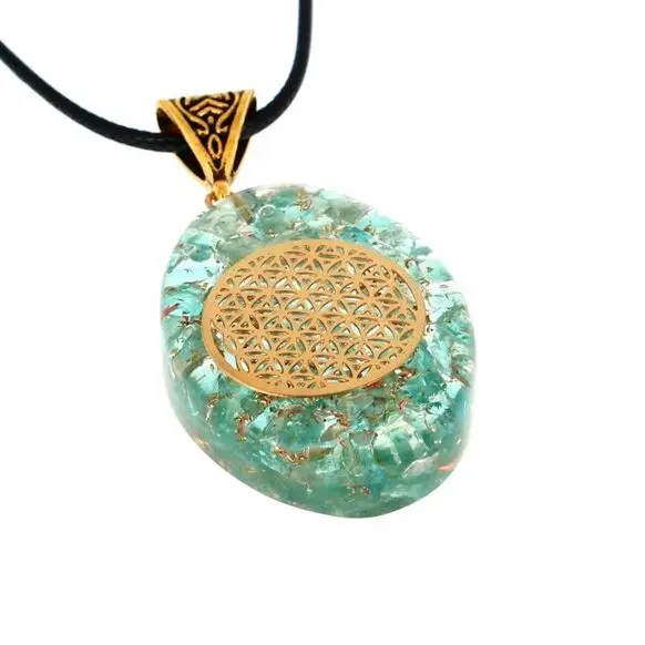 Pendentif Aigue Marine Orgonite Fleur de Vie