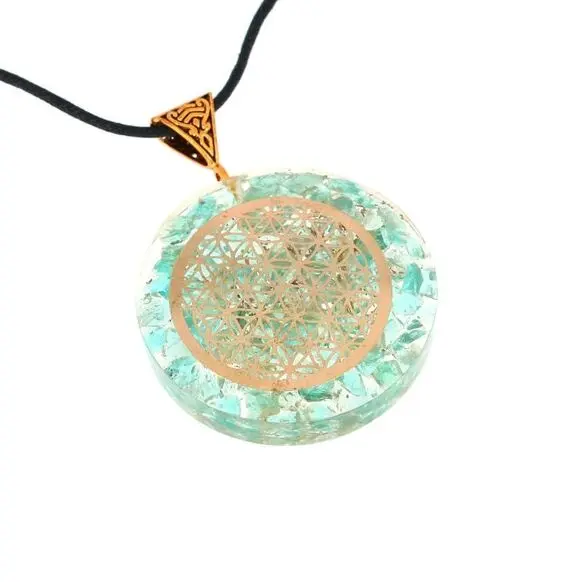 Pendentif Aigue Marine Orgonite Fleur de Vie