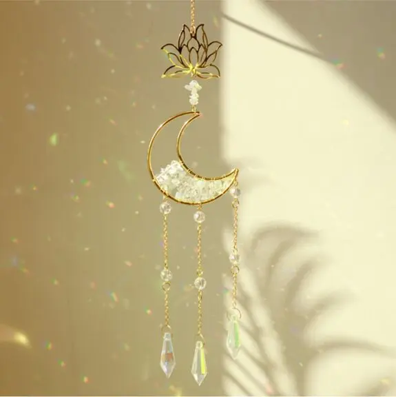 Suncatcher Lotus Moon cristal prisme suspendu