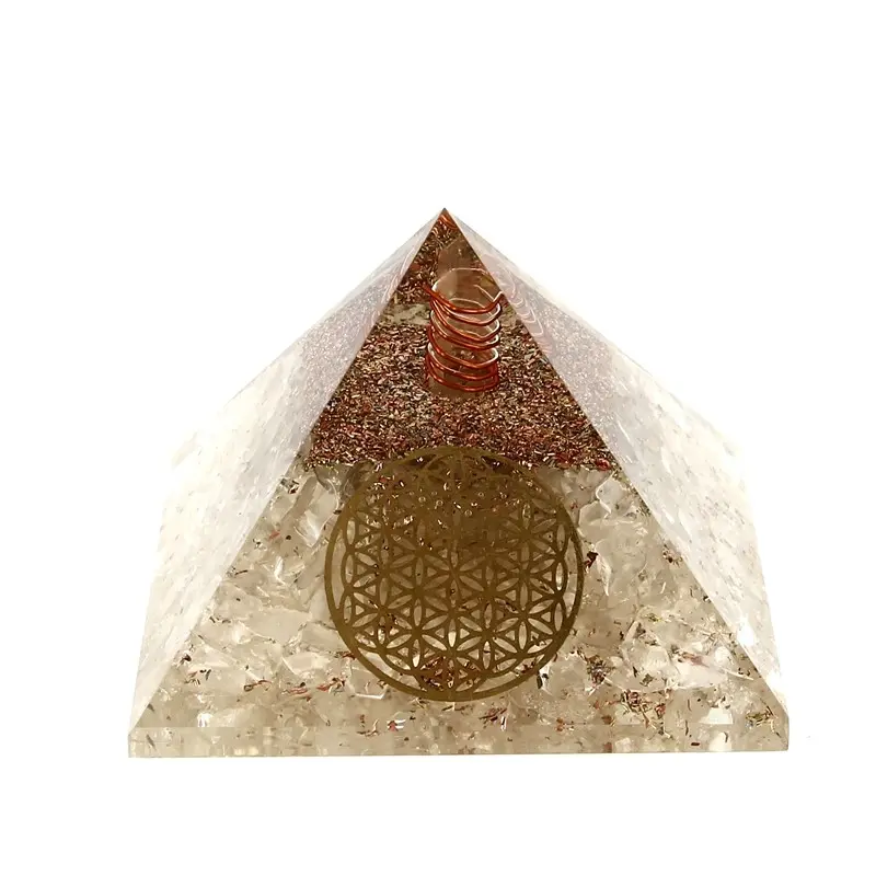 Orgonite Pyramide Cristal de Roche Fleur de Vie 7.5 cm