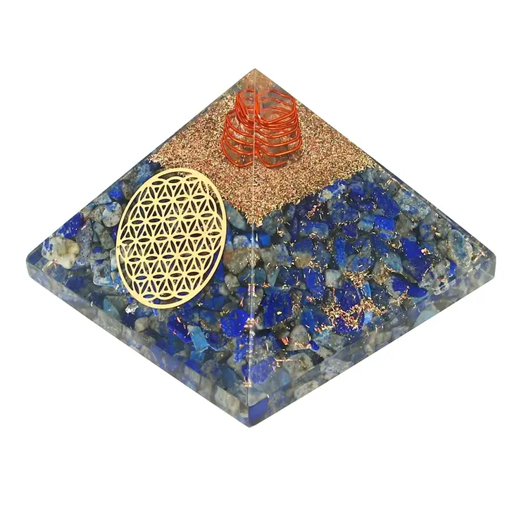 Orgonite Pyramide Lapis-Lazuli Fleur de Vie 7.5 cm