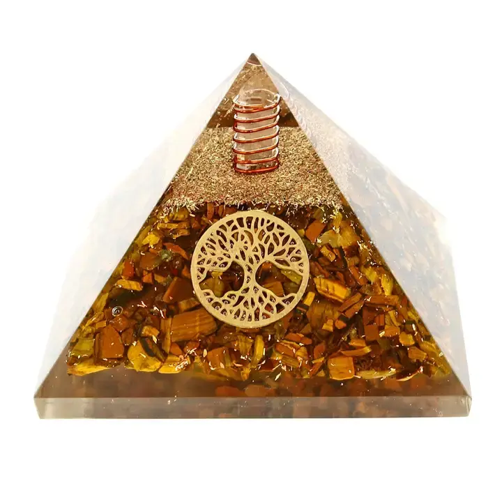 Orgonite Pyramide Œil de Tigre Arbre de Vie 7.5 cm