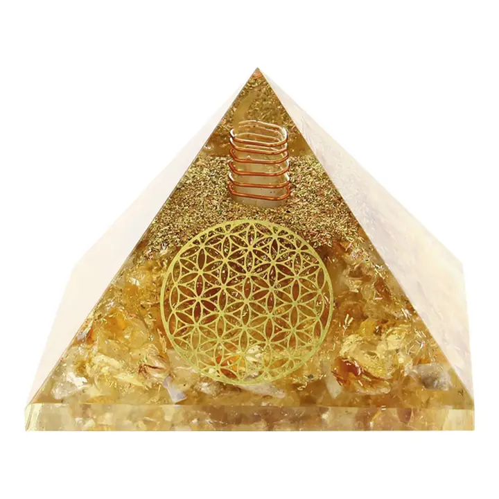 Orgonite Pyramide Citrine Fleur de Vie 7.5 cm