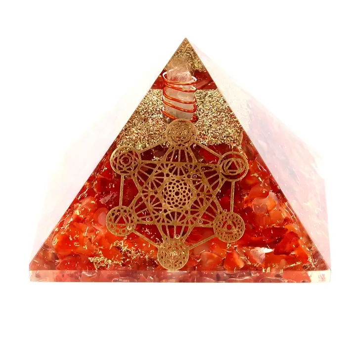 Orgonite Pyramide Cornaline Metatron 7.5 cm